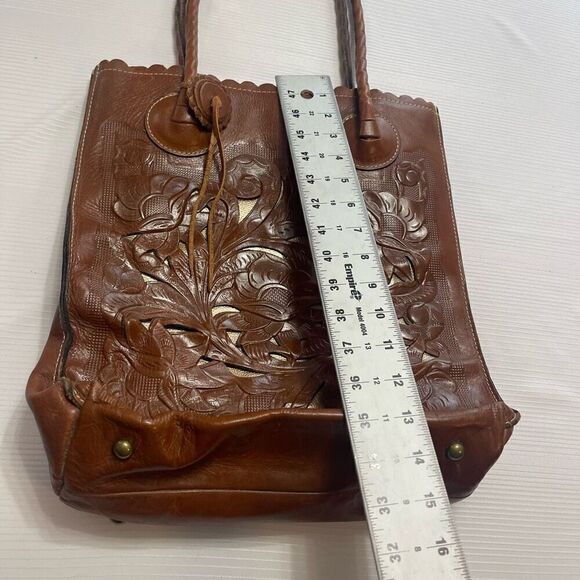 Patricia Nash Brown Tooled Leather Metallic Tote Bag - Picture 3 of 10